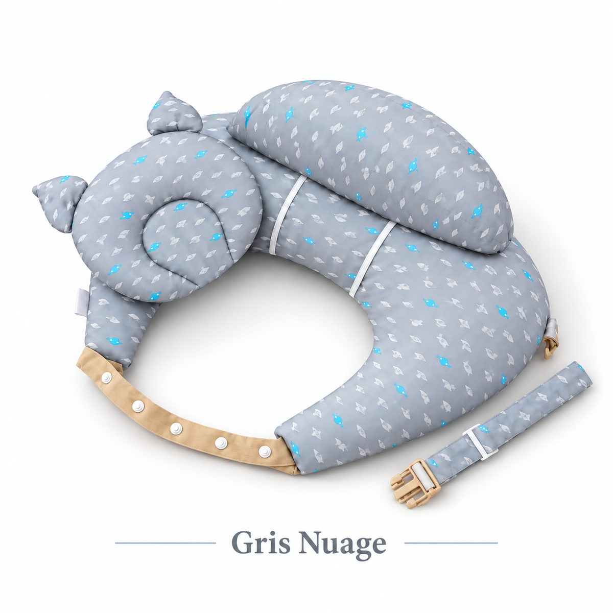 Belluvia Câlin – Coussin d'allaitement avec sangle réglable et cale-tête bébé