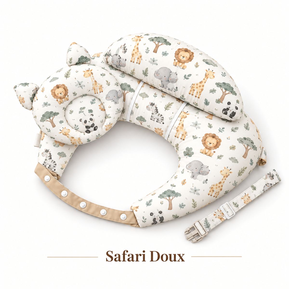 Belluvia Câlin – Coussin d'allaitement avec sangle réglable et cale-tête bébé