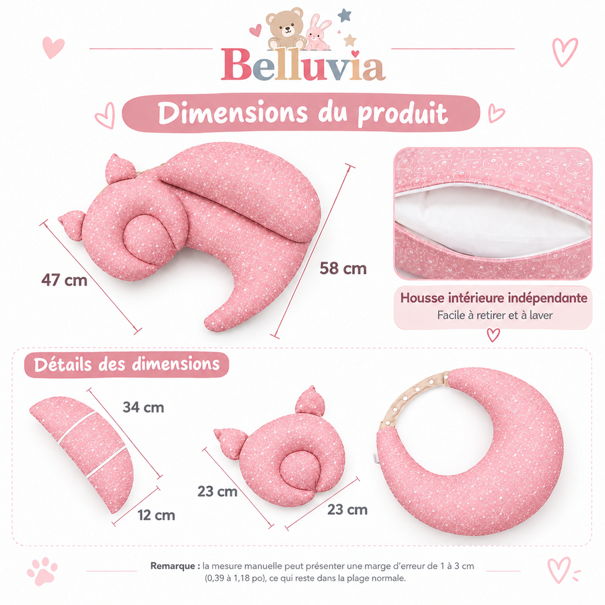 Belluvia Câlin – Coussin d'allaitement avec sangle réglable et cale-tête bébé