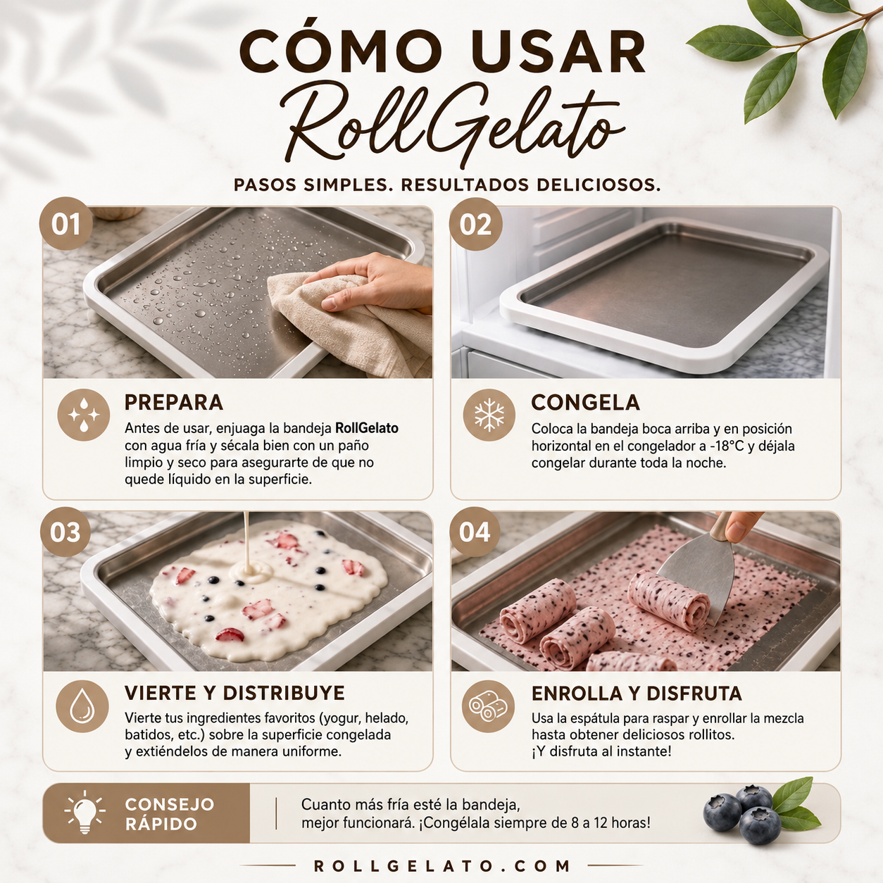 RollGelato - Plancha de Helados Enrollados + eBook de Guía y Recetas